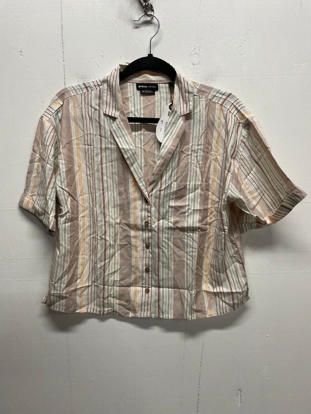 Prana Women's Iguala Top Button Up Cropped Blouse Size Medium Short Sleeve NWT
